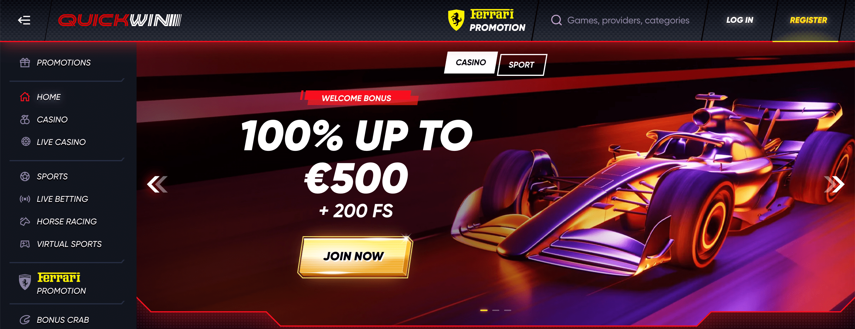 QuickWin Casino Homepage